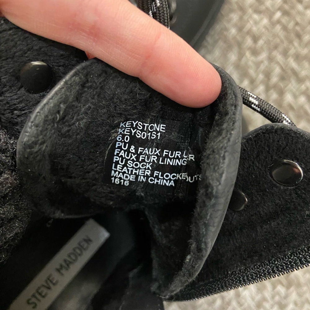 Steve Madden Womens Keystone Combat Boots Faux Leather Faux Fur Trim size6